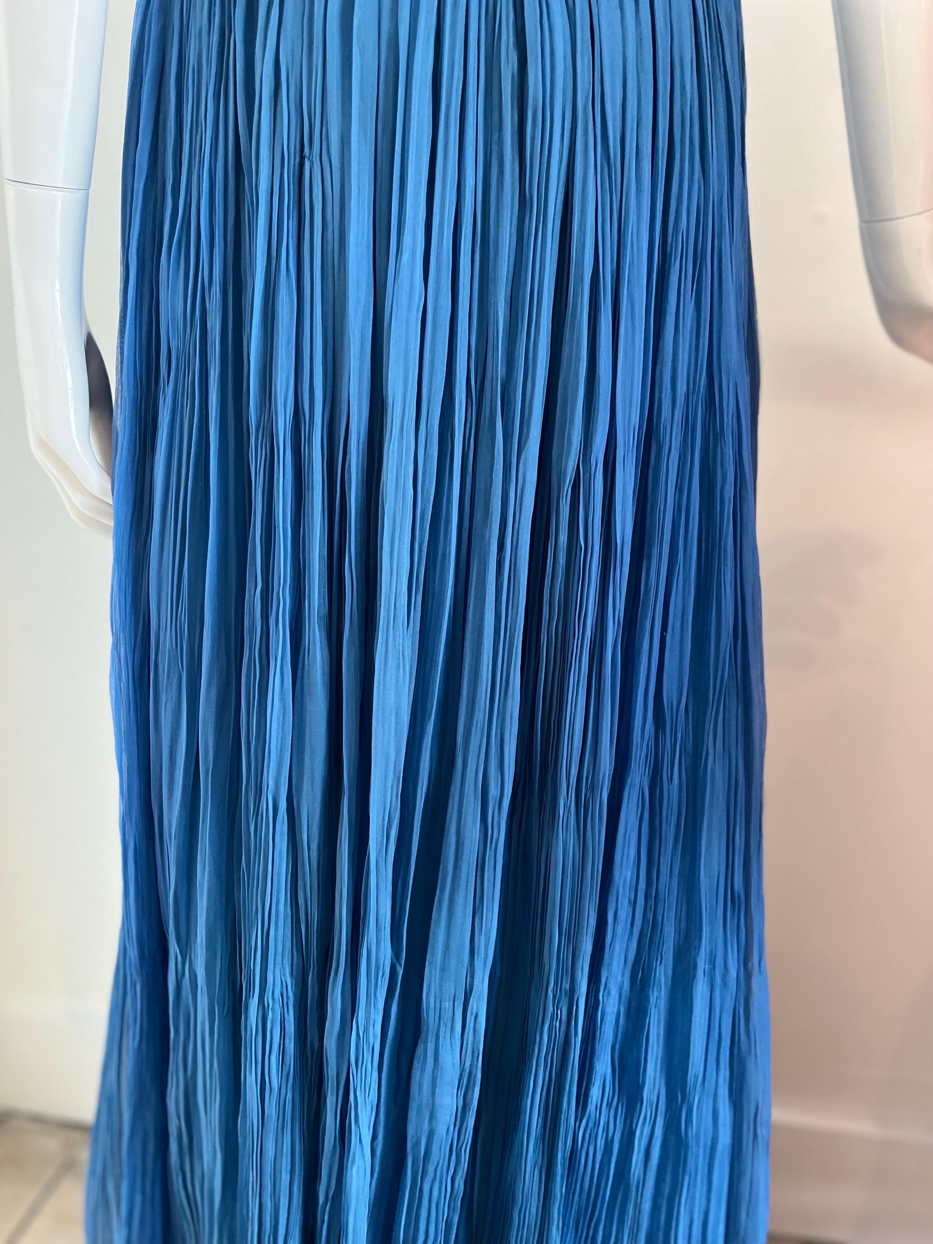 00's Roberto Cavalli Blue Chiffon Beaded Silk Dress For Sale 4