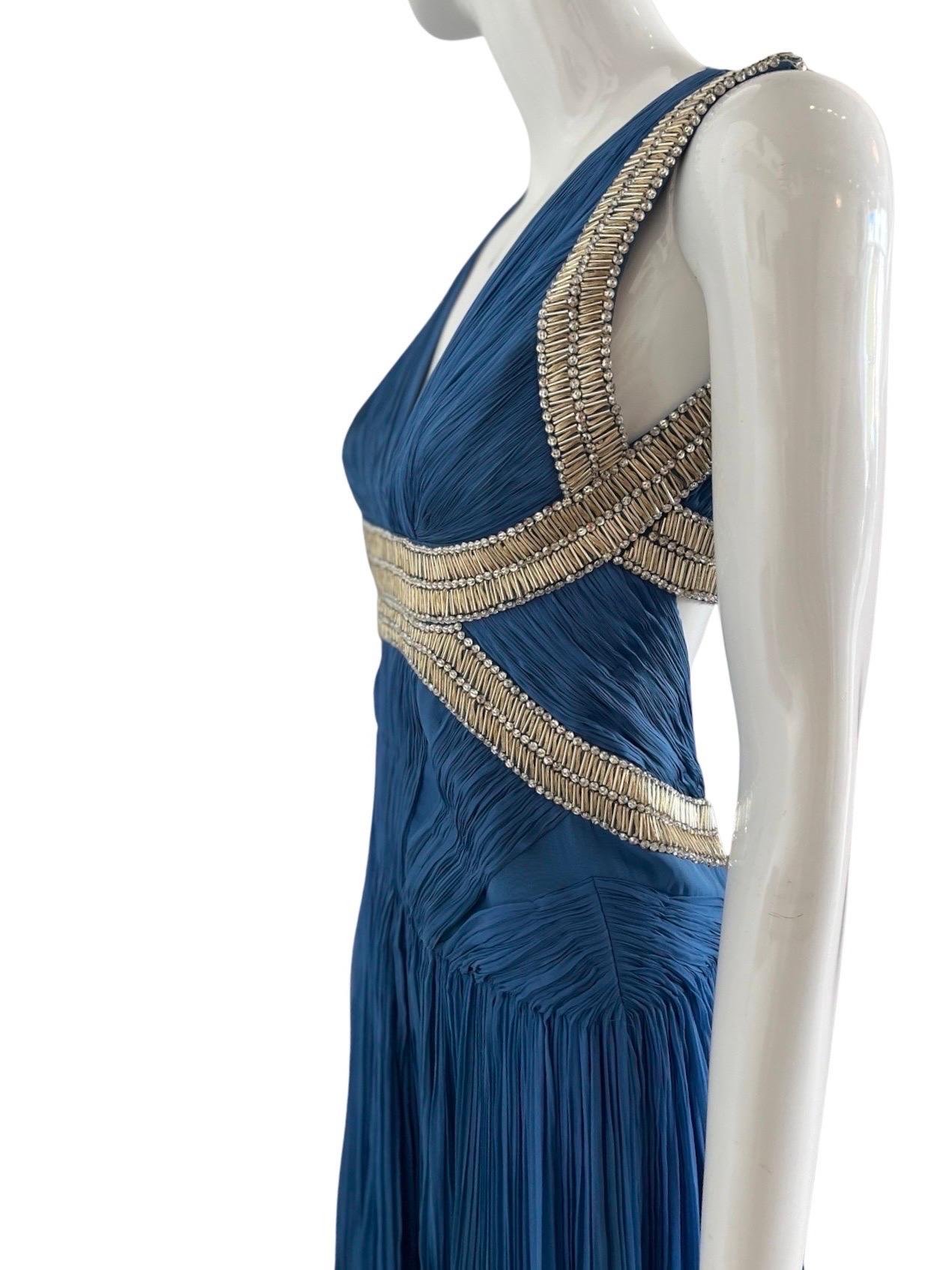 00's Roberto Cavalli Blue Chiffon Beaded Silk Dress en vente 5