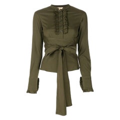 00s Romeo Gigli Vintage military green cotton shirt with mandarin collar