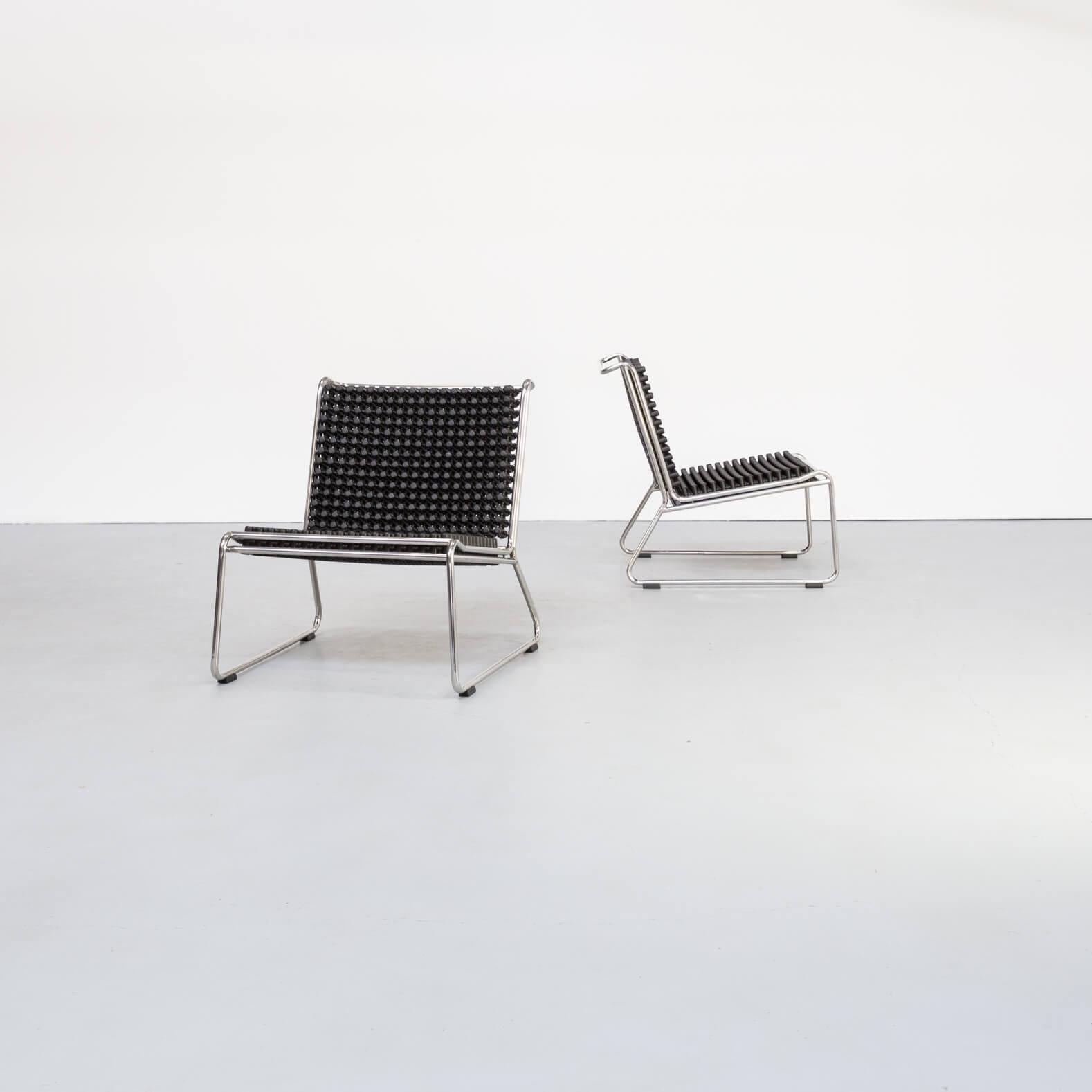 Accupunto low lounge chair by Yos and Leonard Theosabrata in 2003. As design as it is comfortable it consists of an assembly of polypropylene “capsules” braided by sandows. Inspired by an ancestral method of acupuncture, it ergonomically embraces