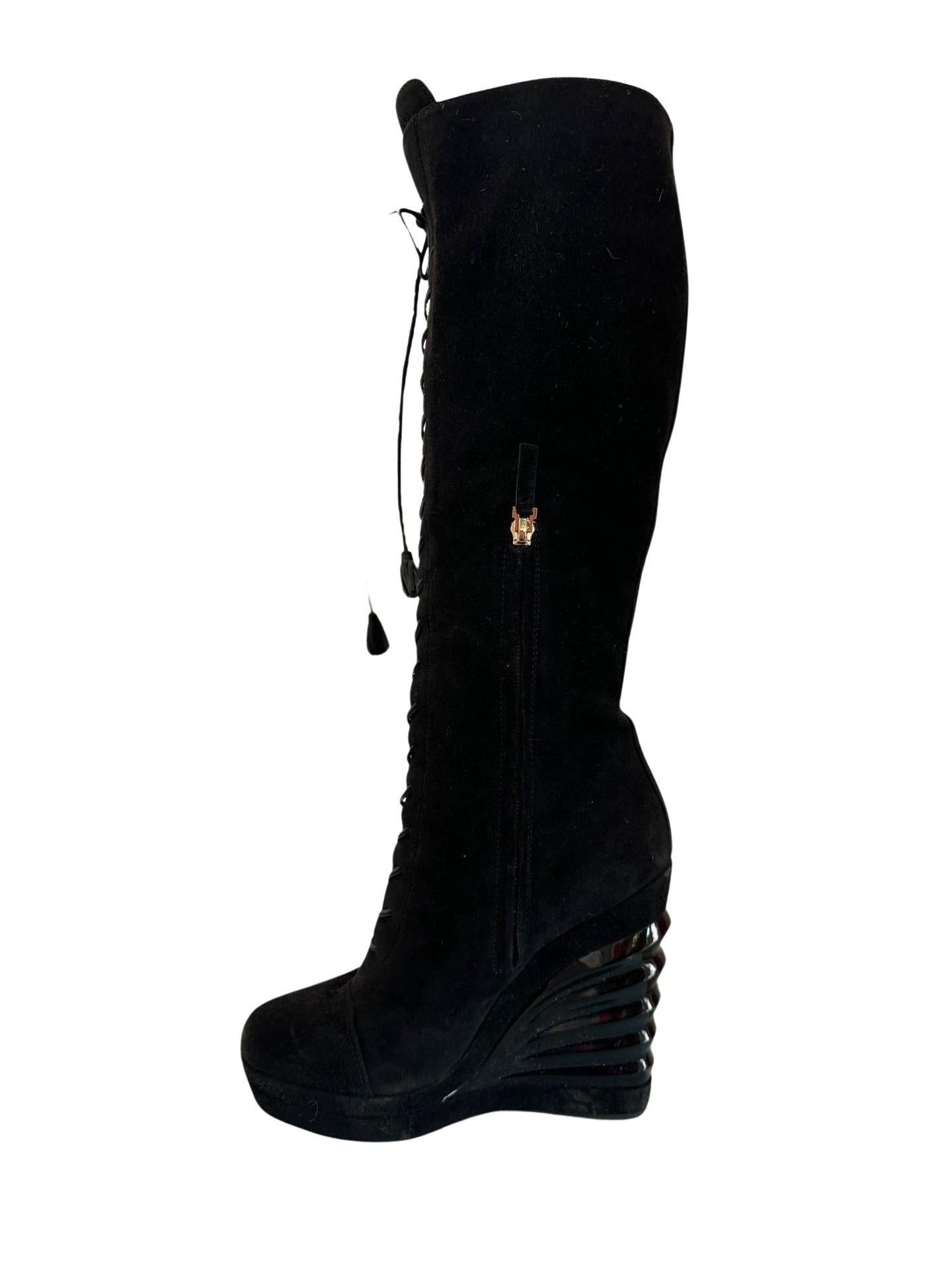 00s YSL Space Black Knee High Platform Boots 38.5 For Sale 5