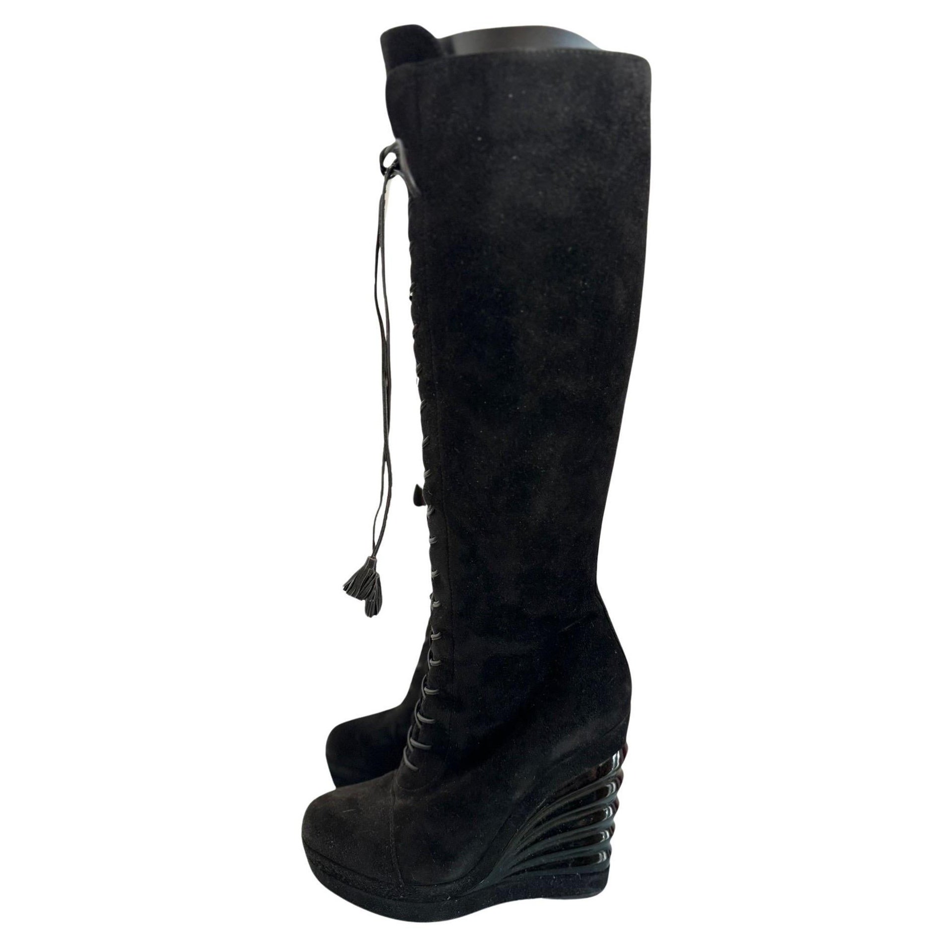 Bottes à plateforme hautes noires YSL Space des années 00, taille 38,5