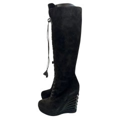 Bottes à plateforme hautes noires YSL Space des années 00, taille 38,5