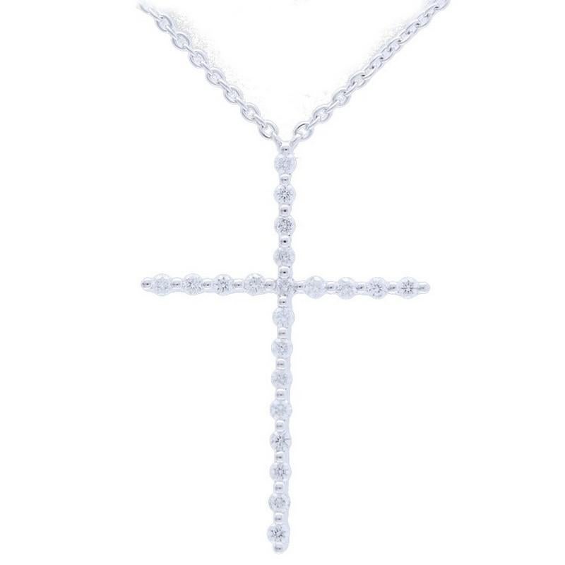 Modern 0.1 Carat Diamonds Cross Necklace in 14K White Gold For Sale