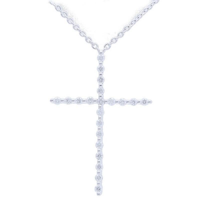 0.1 Carat Diamonds Cross Necklace in 14K White Gold For Sale