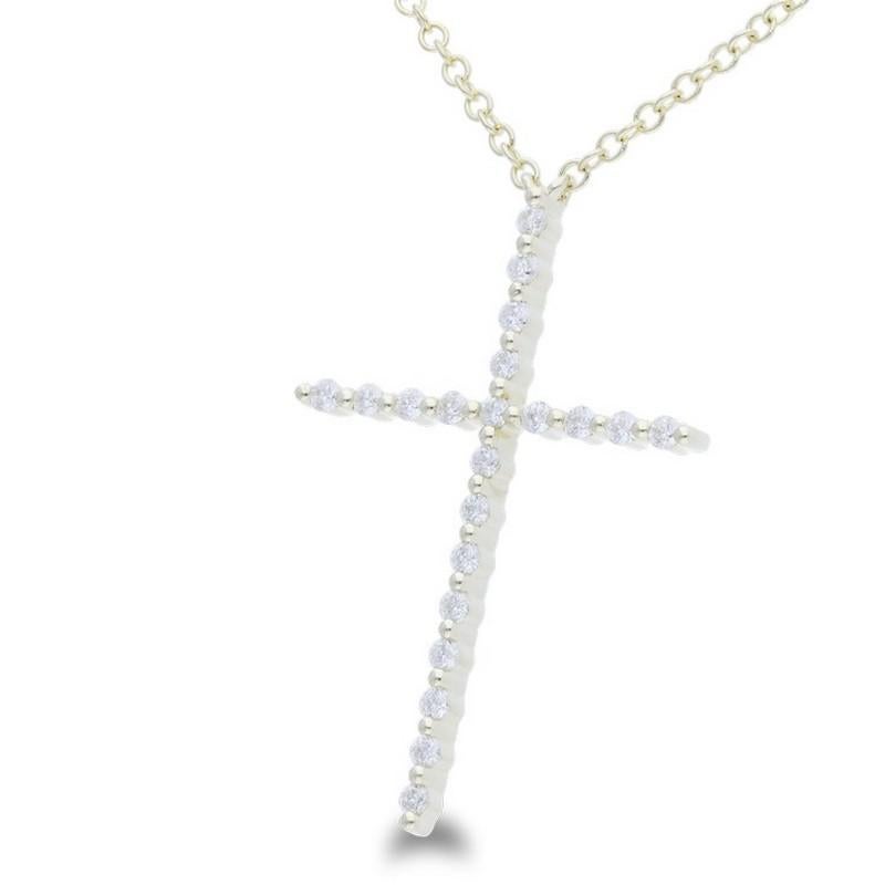 Round Cut 0.1 Carat Diamonds Cross Necklace in 14K Yellow Gold For Sale