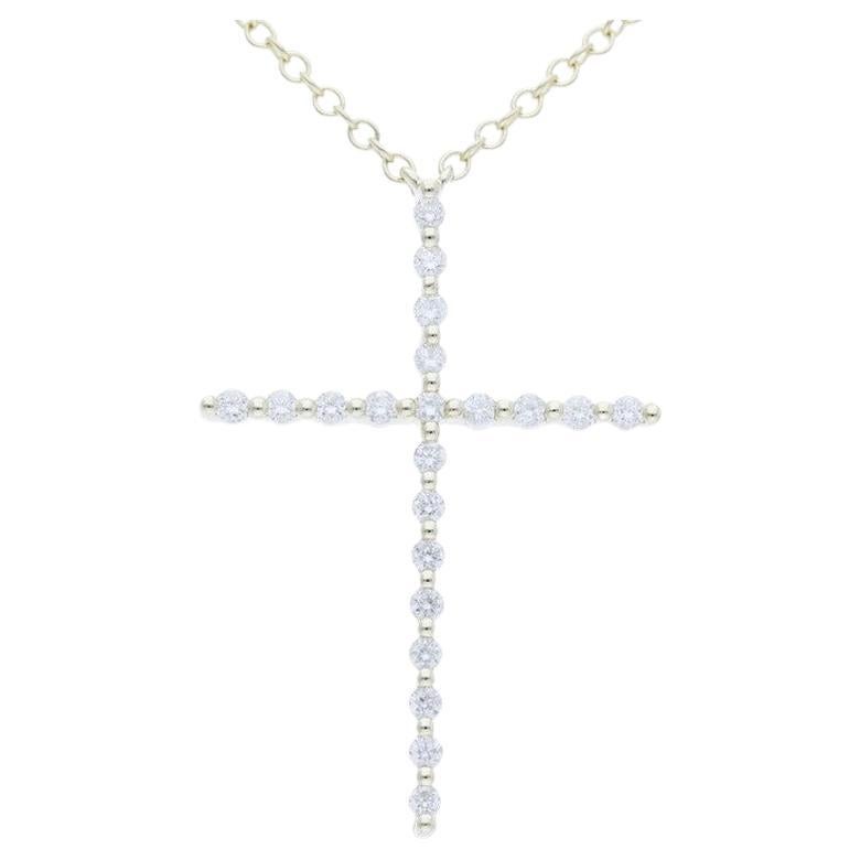 0.1 Carat Diamonds Cross Necklace in 14K Yellow Gold For Sale