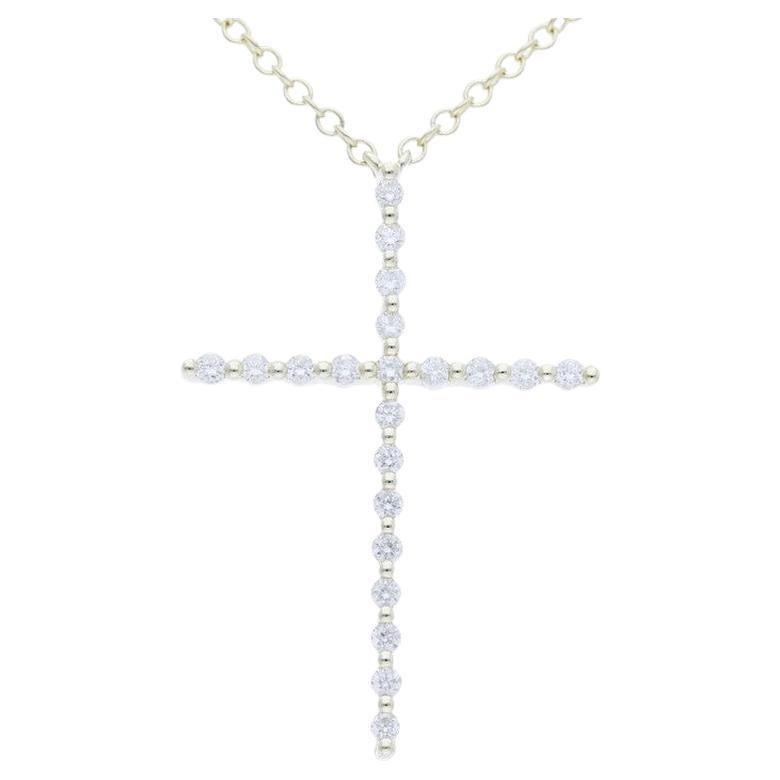 0.1 Carat Diamonds Cross Necklace in 18K Yellow Gold For Sale