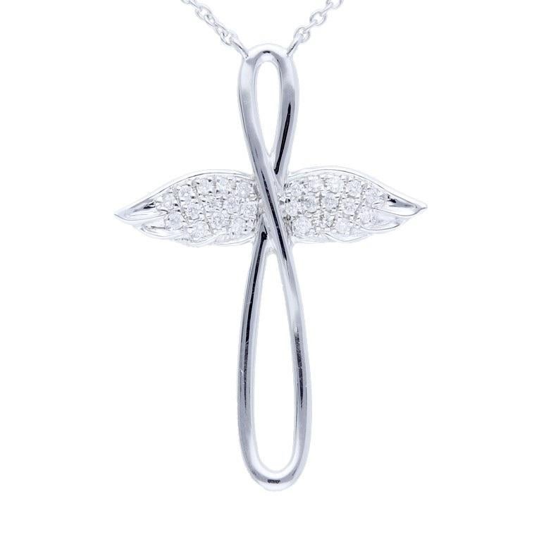 Modern 0.1 Carat Diamonds in 14K White Gold  Butterfly Cross Necklace For Sale