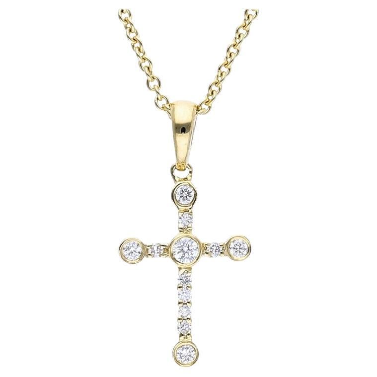 0.1 Carat Diamonds in 14K Yellow Gold Cross Pendant