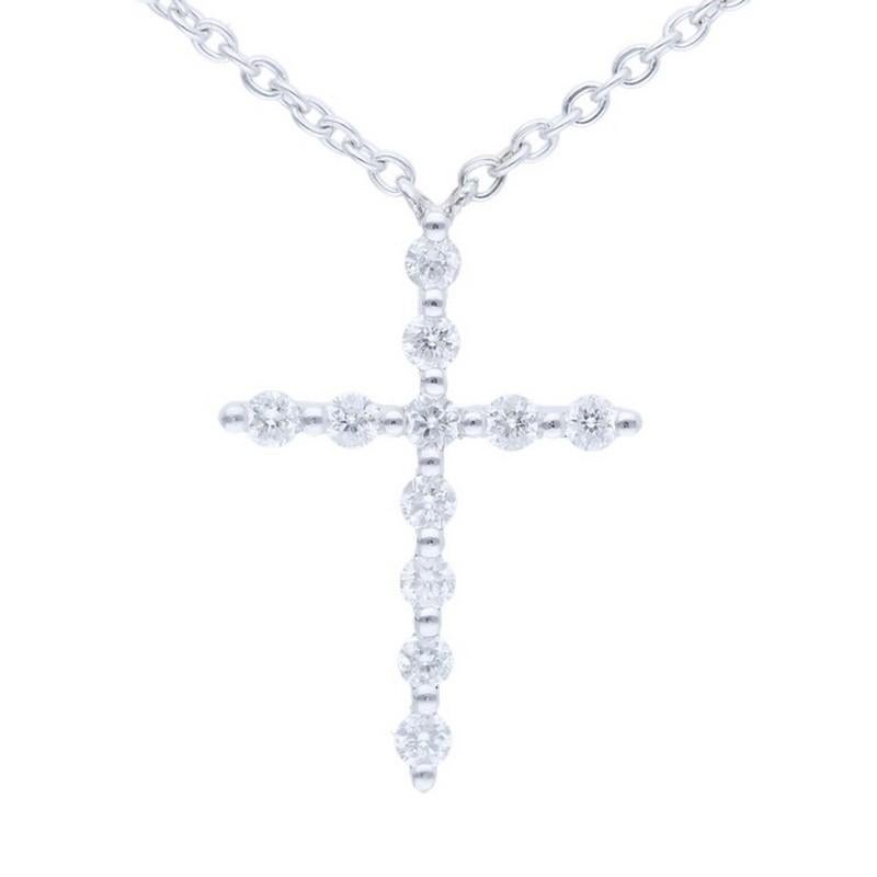 Modern 0.1 Carat Diamonds Necklace in 14K White Gold Cross  For Sale