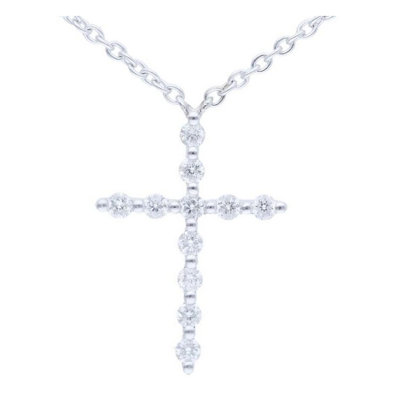Collier croix en or blanc 14 carats et diamants 0,1 carat