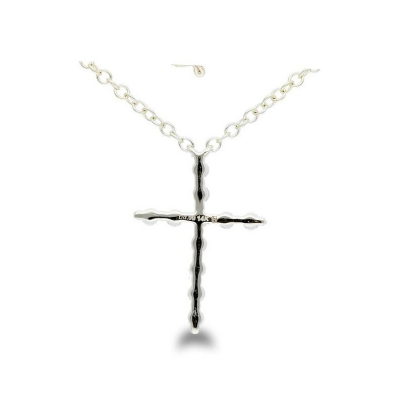     Diamond Carat Weight: This delicate cross necklace features a total of 0.1 carats of diamonds. The necklace is adorned with 11 round-cut diamonds, each meticulously selected for its brilliance and beauty, imparting a subtle yet meaningful