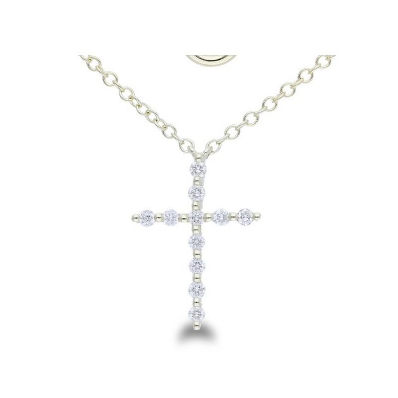 Modern 0.1 Carat Diamonds Necklace in 14K Yellow Gold Cross  For Sale