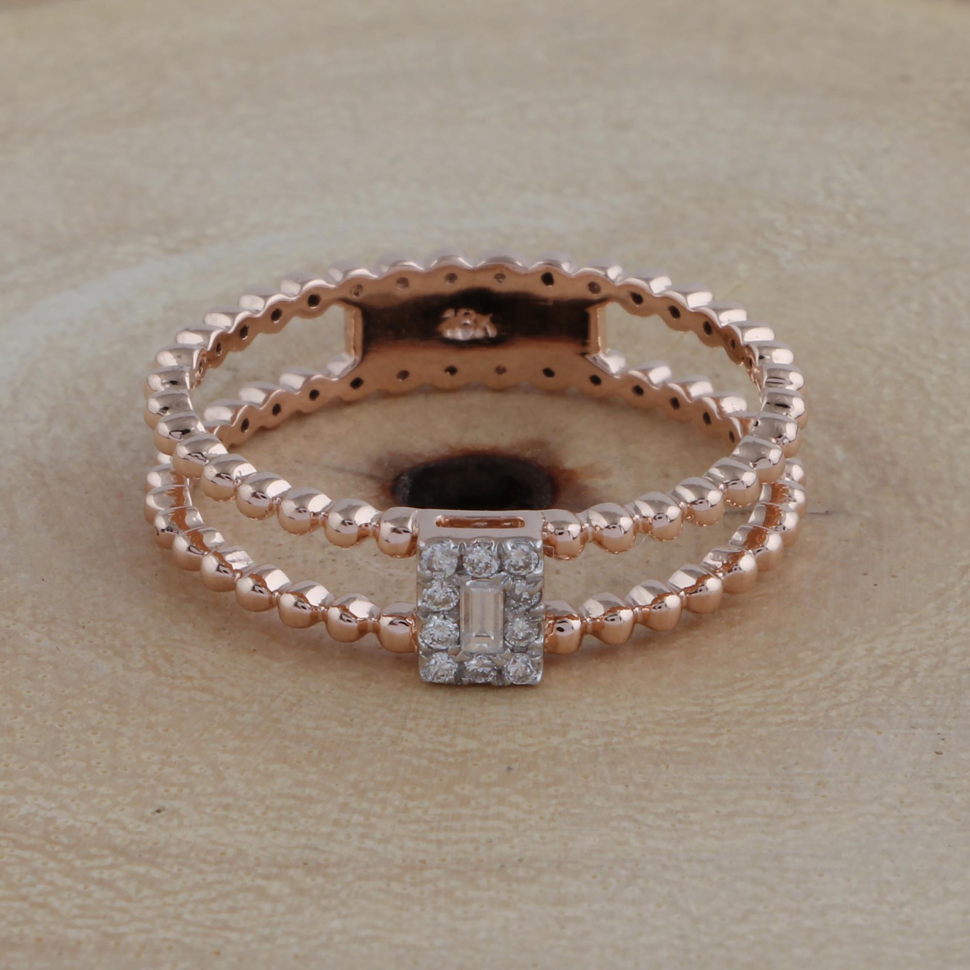0,1 Karat SI/HI Baguette-Diamant-Perlen-Kugelring aus 18 Karat Roségold (Moderne) im Angebot