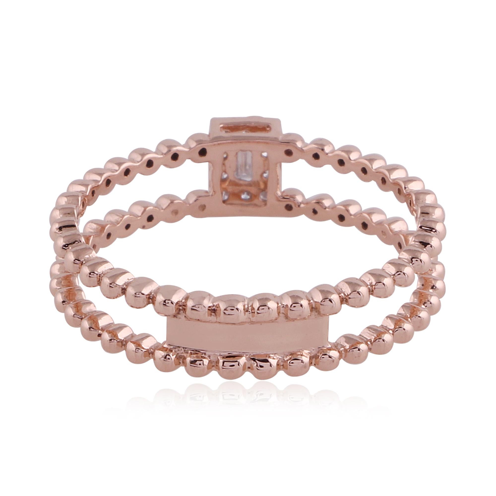 0.1 Ct SI/HI Baguette Diamond Beaded Ball Band Ring 18 Karat Rose Gold Jewelry In New Condition For Sale In Diera, Dubai