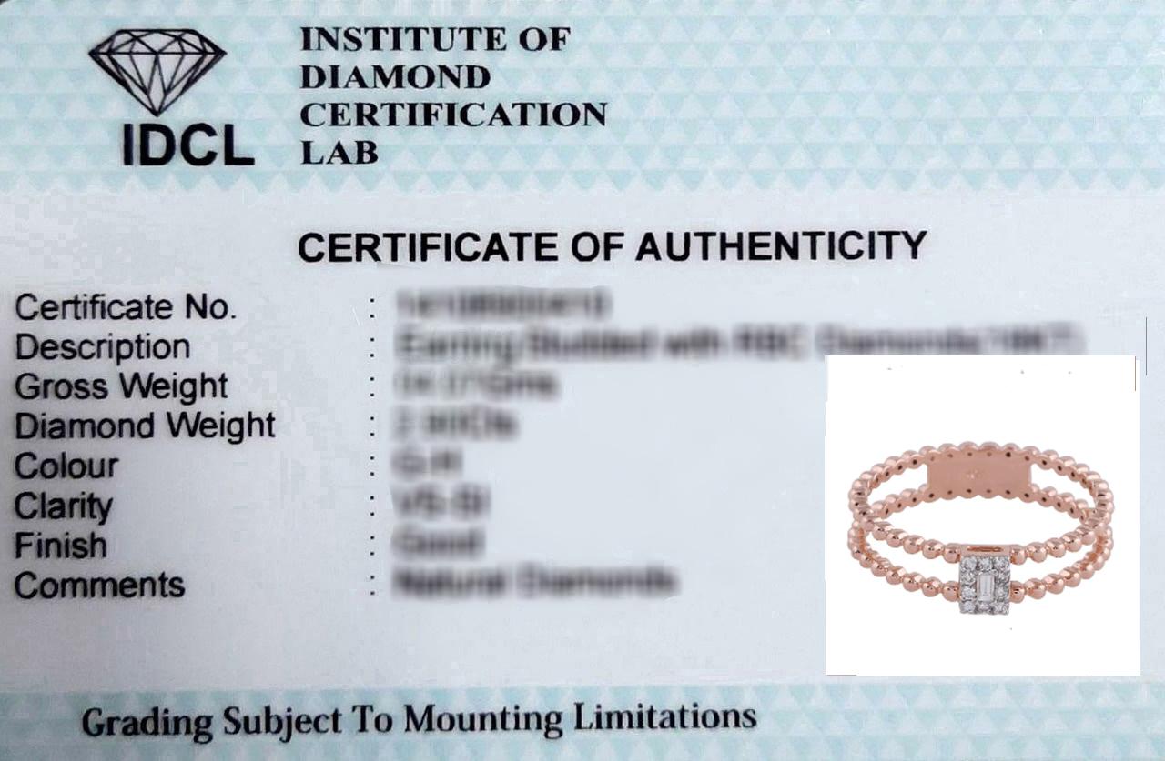 Women's 0.1 Ct SI/HI Baguette Diamond Beaded Ball Band Ring 18 Karat Rose Gold Jewelry For Sale