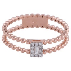 Bague jonc boule perlée en or rose 18 carats avec diamant baguette 0,1 carat SI/HI