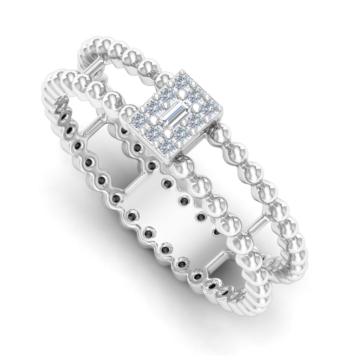 For Sale:  0.1 Ct SI/HI Baguette Diamond Beaded Ball Band Ring 18 Karat White Gold Jewelry 2