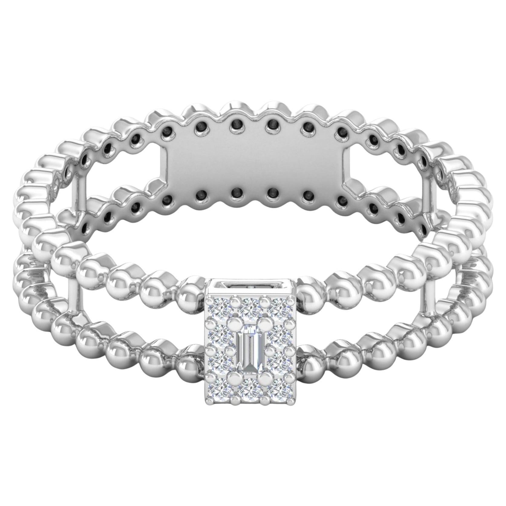 For Sale:  0.1 Ct SI/HI Baguette Diamond Beaded Ball Band Ring 18 Karat White Gold Jewelry