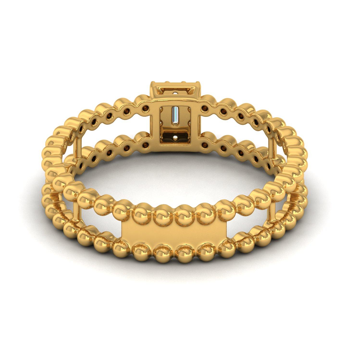 For Sale:  0.1 Ct SI/HI Baguette Diamond Beaded Ball Band Ring 18 Karat Yellow Gold Jewelry 2