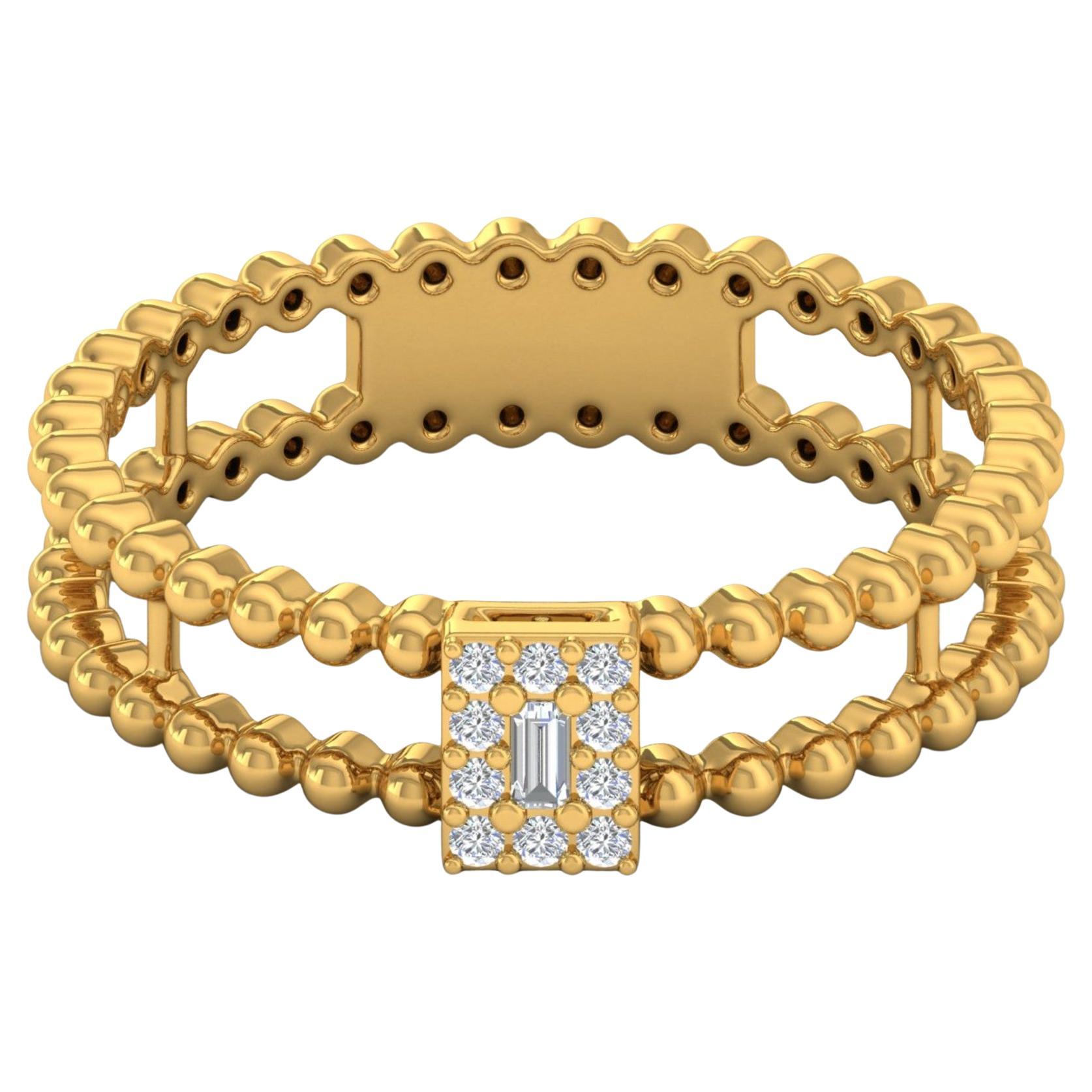 0.1 Ct SI/HI Baguette Diamond Beaded Ball Band Ring 18 Karat Yellow Gold Jewelry