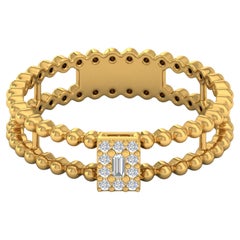 0.1 Ct SI/HI Baguette Diamond Beaded Ball Band Ring 18 Karat Yellow Gold Jewelry