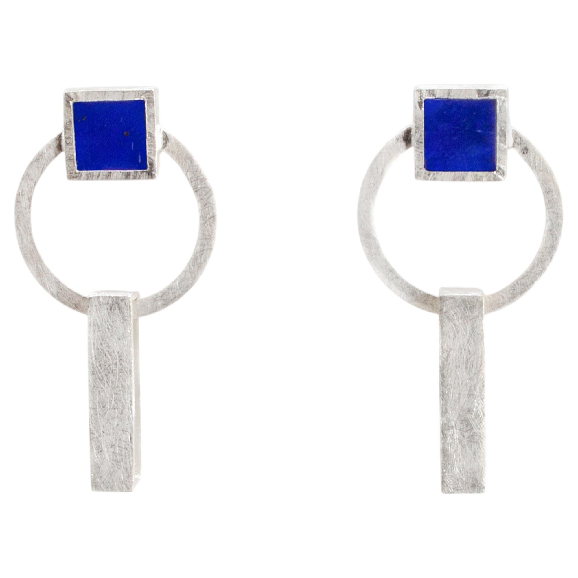 0+1 Earrings in Sterling Silver 925 with Lapis Lazuli by Alejandra Campos Taylor