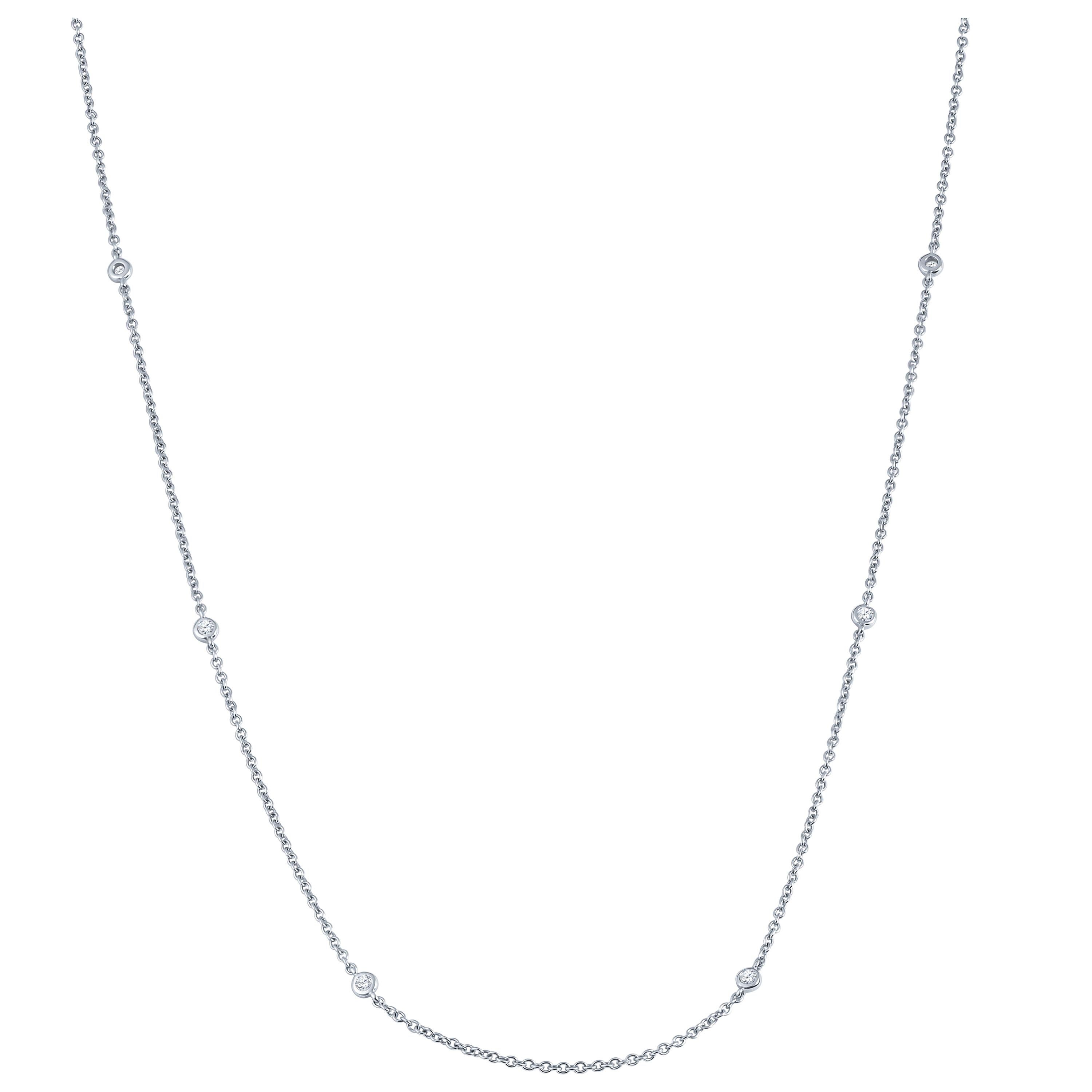 0.10 Carat Diamond 18 Karat White Gold Station Necklace