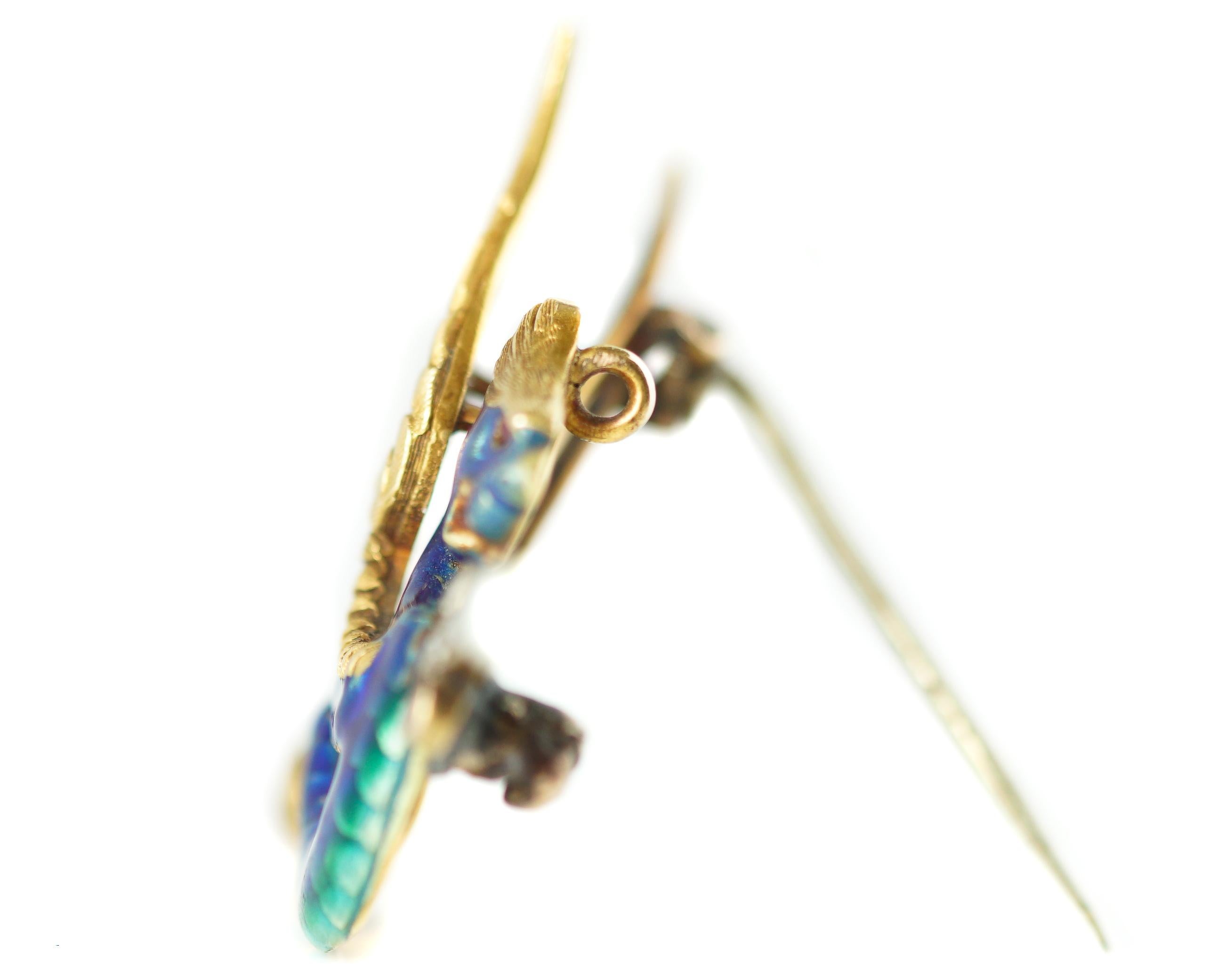 0.10 Carat Diamond and Enamel Dragon Sword Brooch in 14 Karat Gold 3