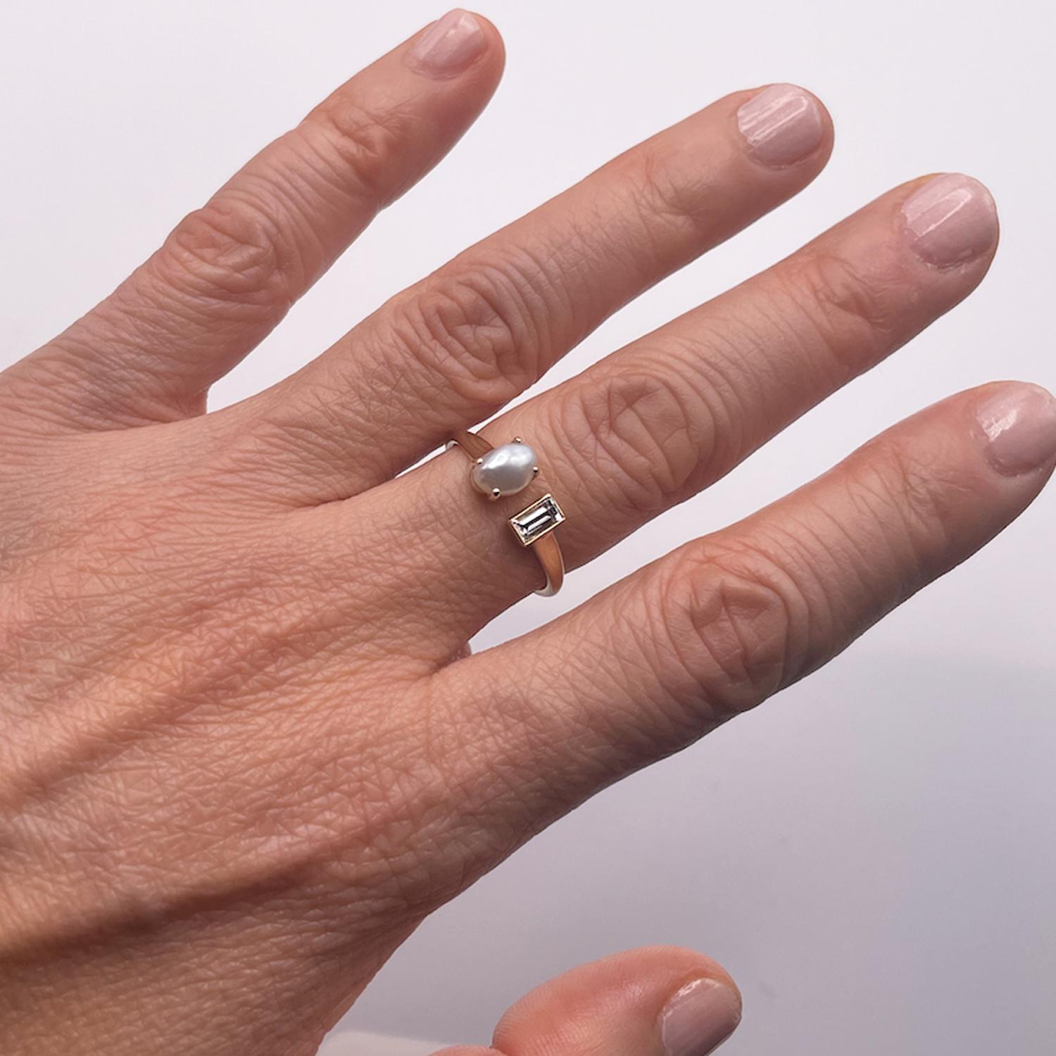 For Sale:  0.10 Carat Diamond and Pearl Toi et Moi Engagement Ring Hi June Parker 4