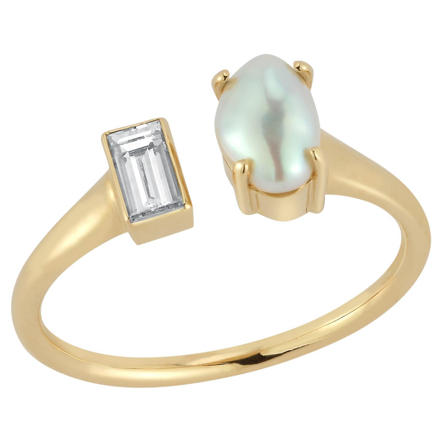 For Sale:  0.10 Carat Diamond and Pearl Toi et Moi Engagement Ring Hi June Parker