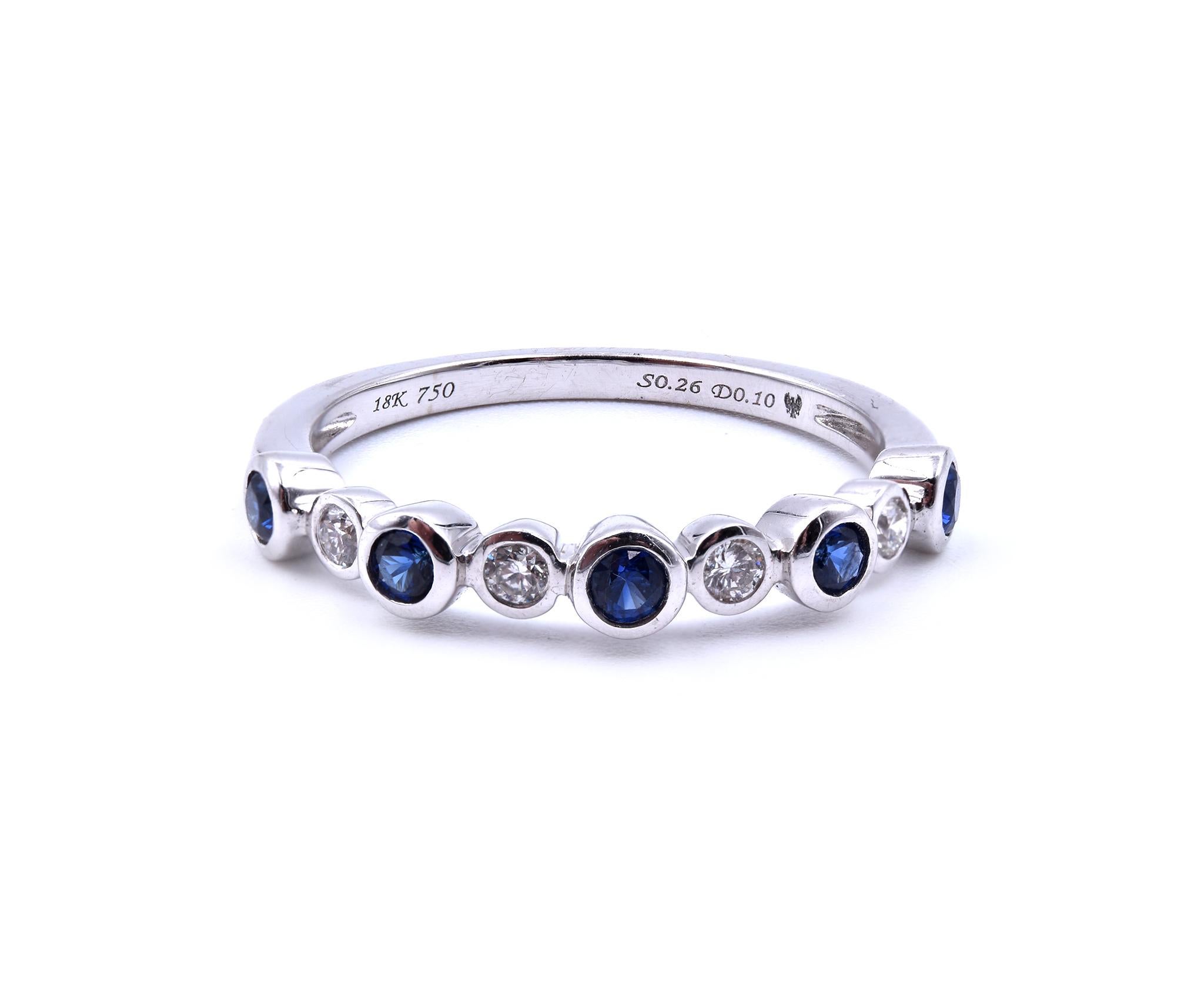 0.10 Carat Diamond and Sapphire 18 Karat White Gold Band In Excellent Condition In Scottsdale, AZ