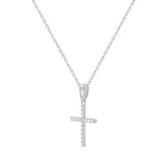 0.10 Carat Diamond Cross Pendant in 14 Karat White Gold
