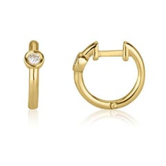 0.10 Carat Diamond Huggie Hoop Earrings in 14k Yellow Gold - Shlomit Rogel