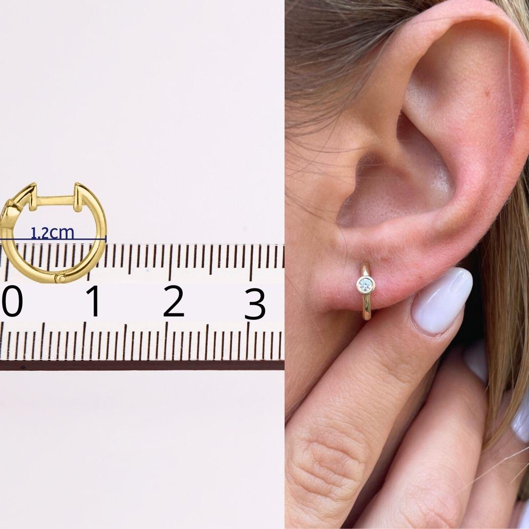 Art Deco 0.10 Carat Diamond Huggie Hoop Earrings in 14k Yellow Gold - Shlomit Rogel For Sale