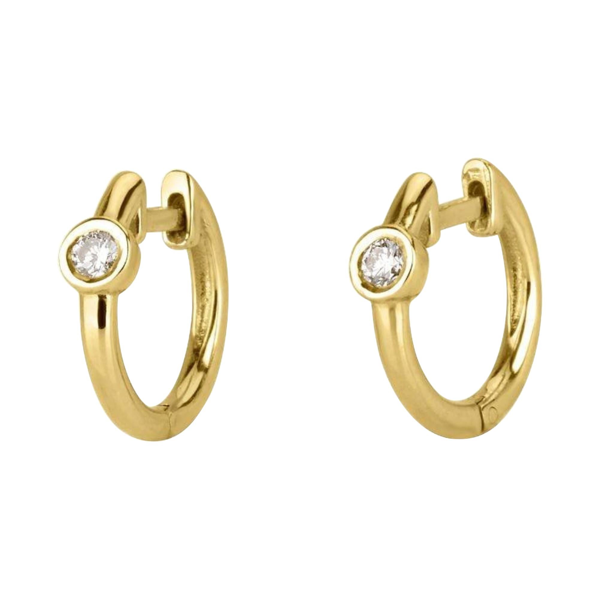 0.10 Carat Diamond Huggie Hoop Earrings in 14k Yellow Gold - Shlomit Rogel