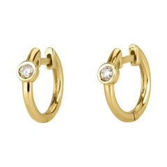 Boucles d'oreilles créoles Huggie en or jaune 14 carats et diamants de 0,10 carat - Shlomit Rogel