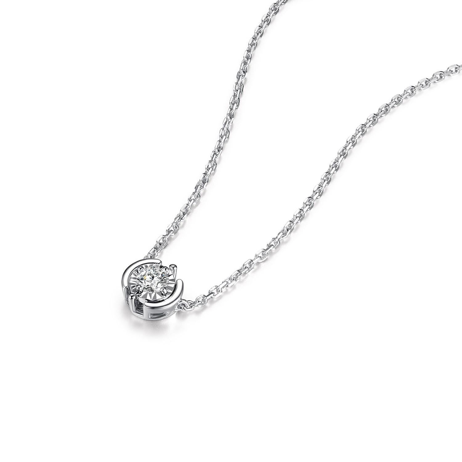 This necklace features 0.10 carat center diamond in 18 karat rose and white gold. The chain length is 17 inch.

Chain 17 inch
Round Cut Diamonds 0.10carat  Diameter:6mm
