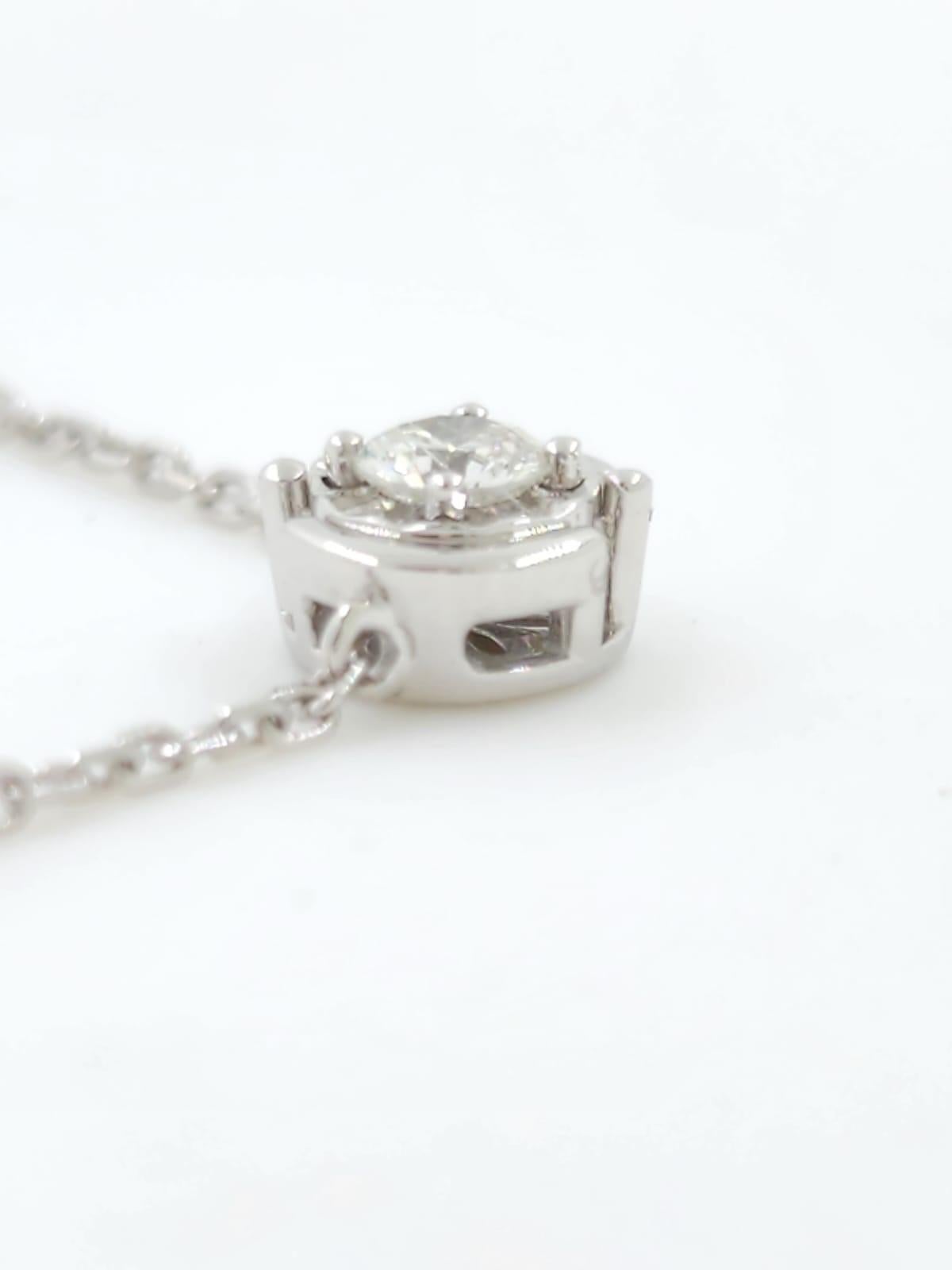 Modern 0.10 Carat Diamond Necklace in 14 Karat White Gold For Sale
