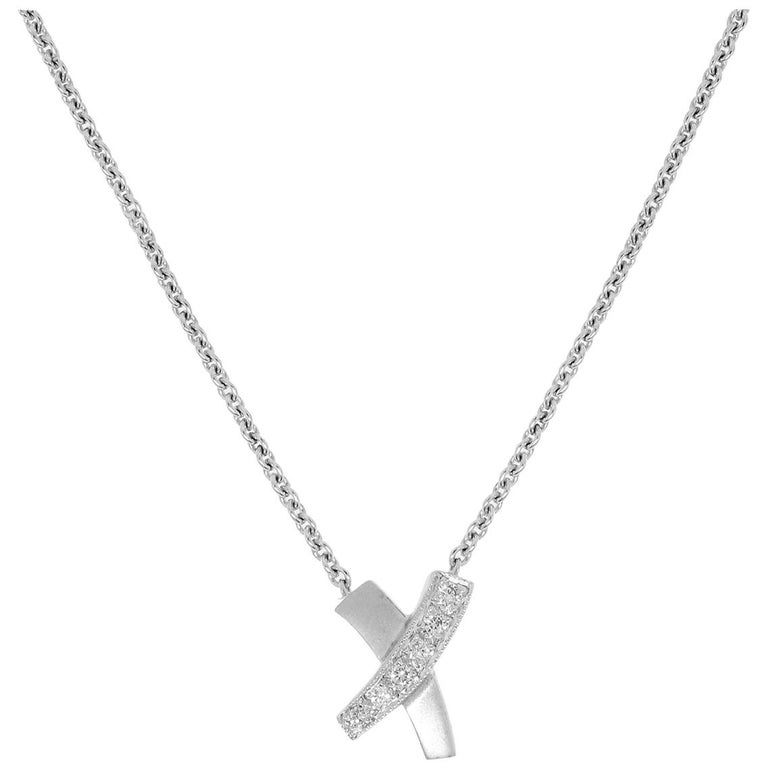 0.10 Carat Diamond X-Pendant Necklace For Sale at 1stDibs