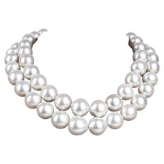Antique 0.10 Carat Diamonds and Australian Pearls Necklace