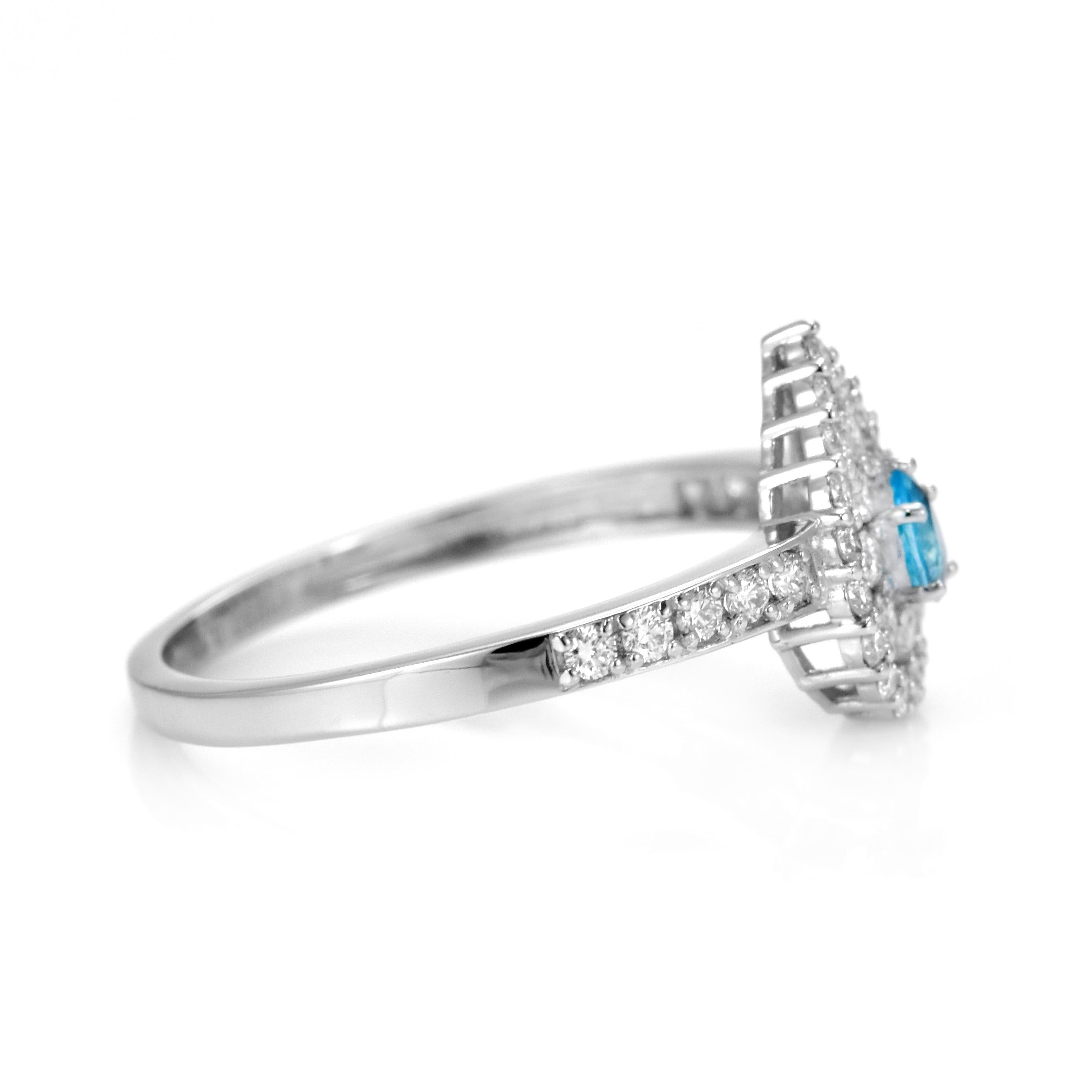 0.10 Carat Natural Brazilian Paraiba Tourmaline & Diamond Ring Made in Platinum For Sale 5