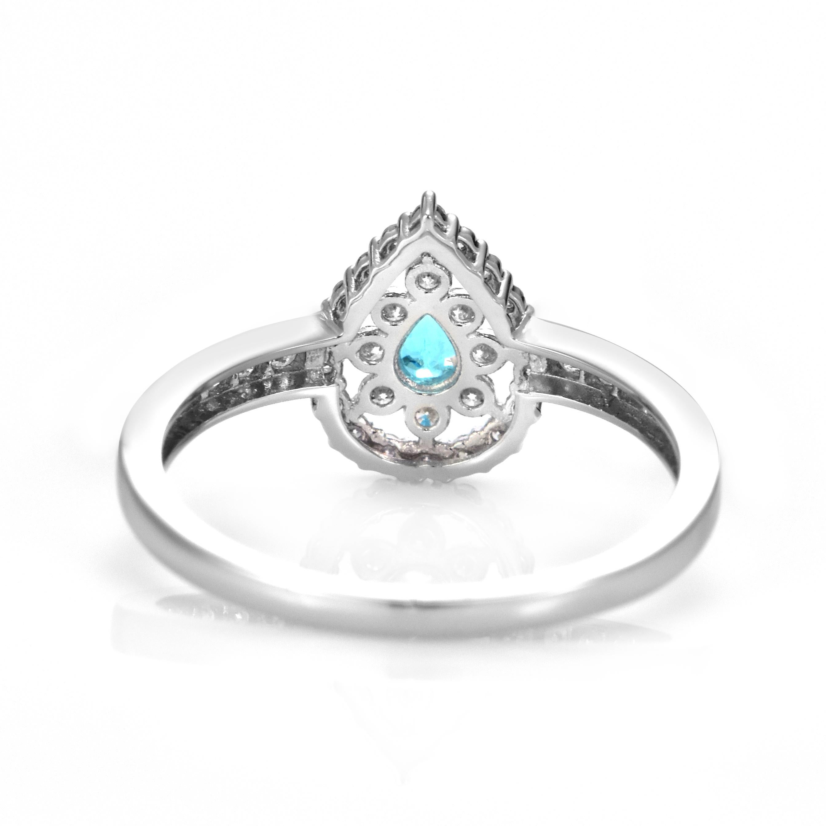 0.10 Carat Natural Brazilian Paraiba Tourmaline & Diamond Ring Made in Platinum For Sale 6