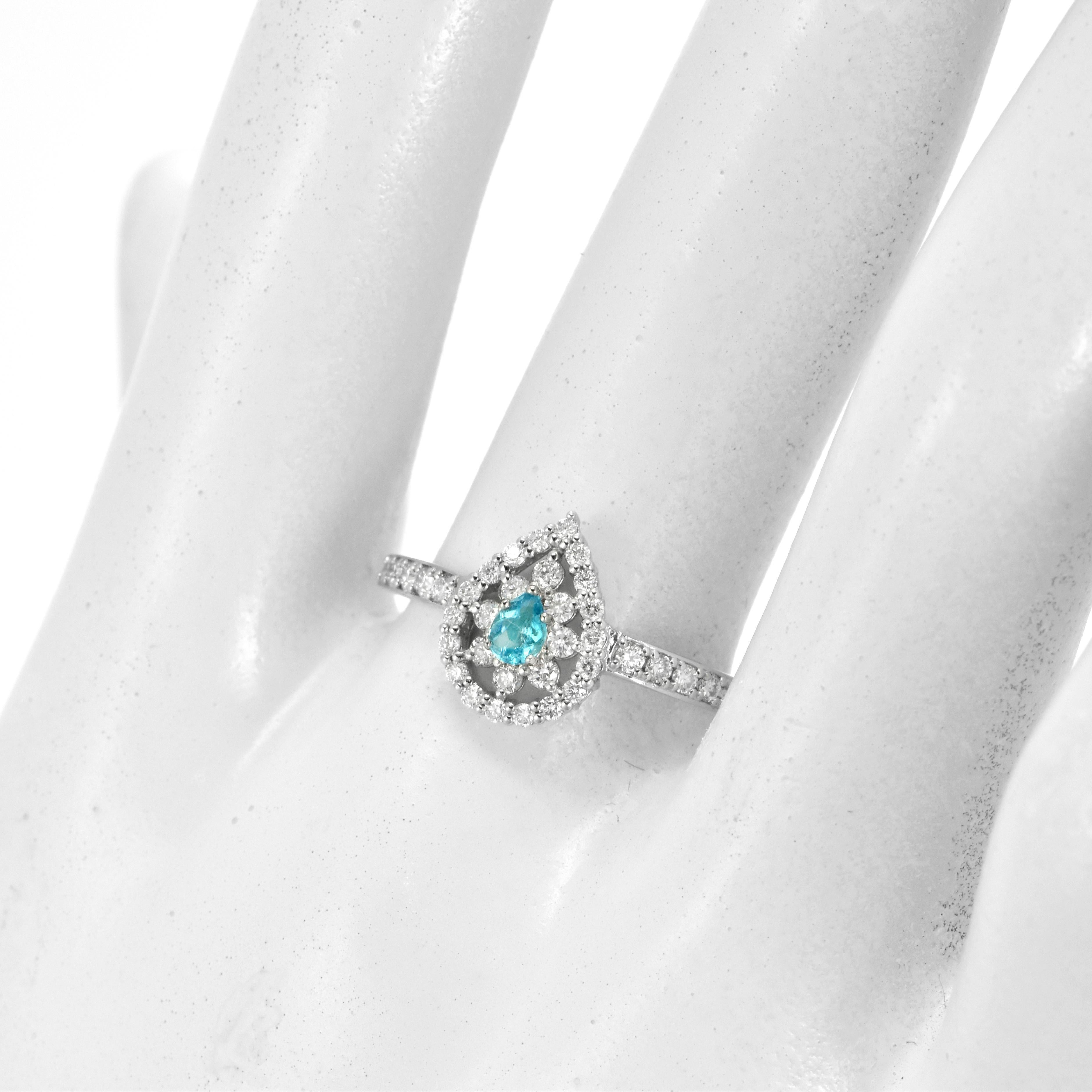 Modern 0.10 Carat Natural Brazilian Paraiba Tourmaline & Diamond Ring Made in Platinum For Sale