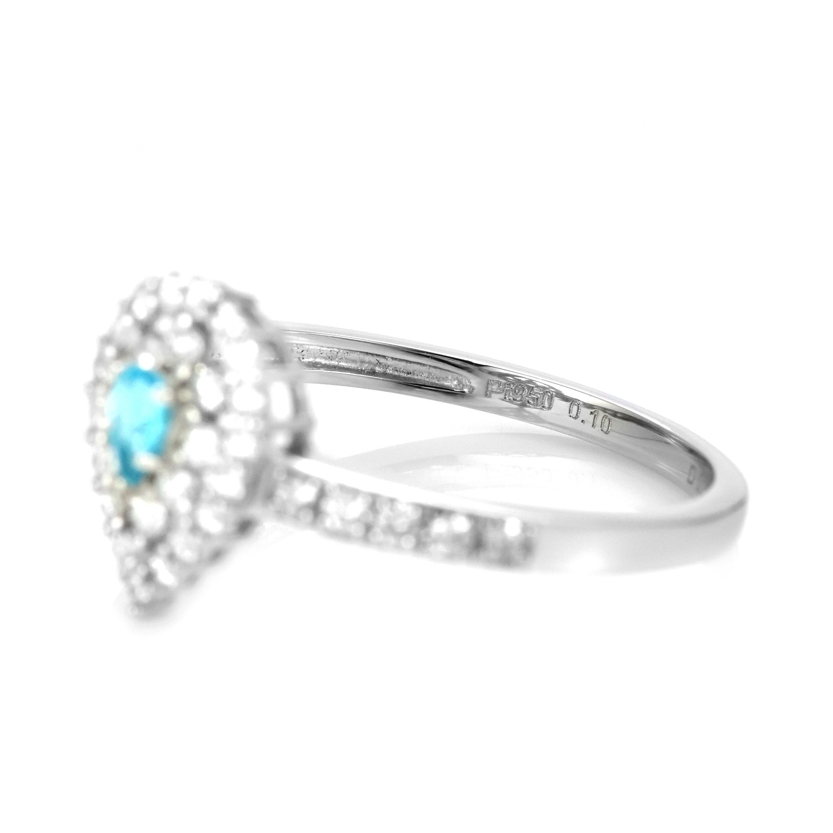0.10 Carat Natural Brazilian Paraiba Tourmaline & Diamond Ring Made in Platinum For Sale 1