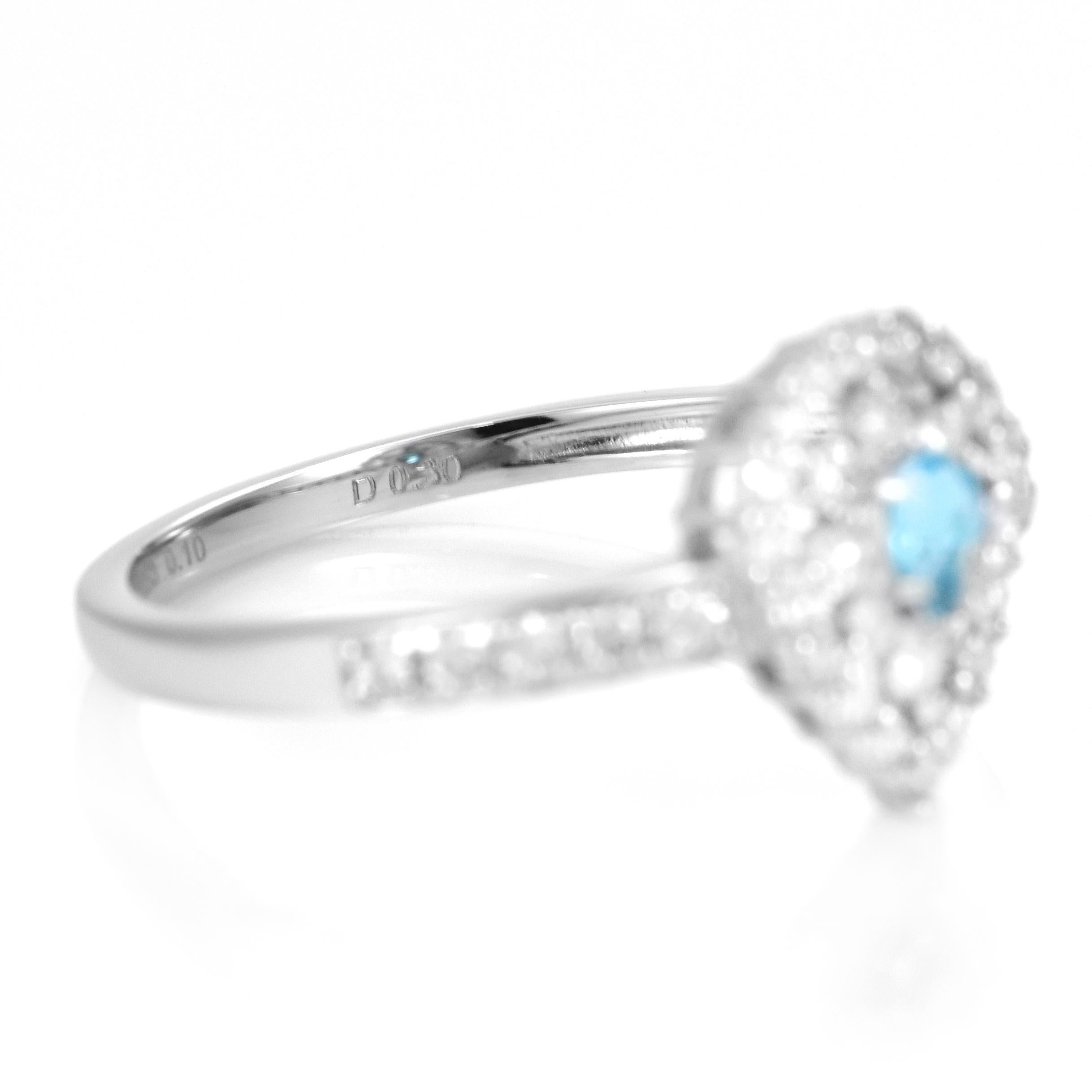 0.10 Carat Natural Brazilian Paraiba Tourmaline & Diamond Ring Made in Platinum For Sale 2