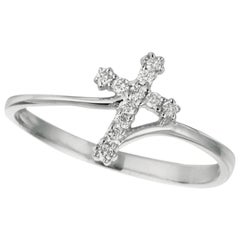 Bague croix en or blanc 14 carats avec diamants naturels de 0,10 carat G SI