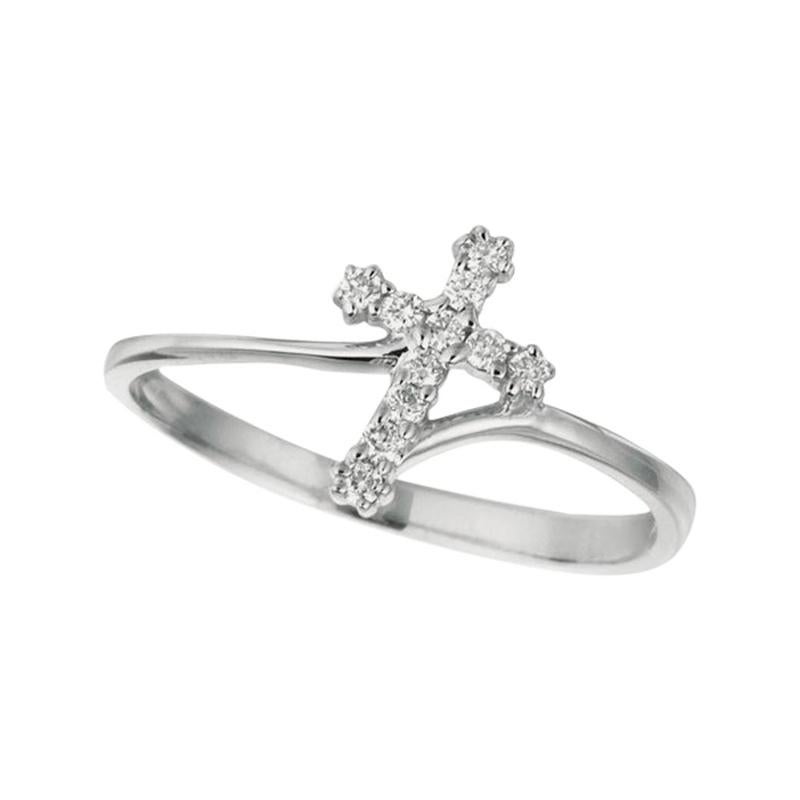 For Sale:  0.10 Carat Natural Diamond Cross Ring G SI 14 Karat White Gold