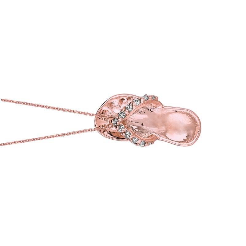 Taille rose Collier pendentif en or rose 14 carats avec chaîne et diamants naturels de 0,10 carat en vente